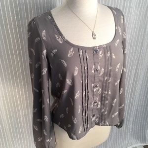 Mudd Feather Blouse, Grey and White